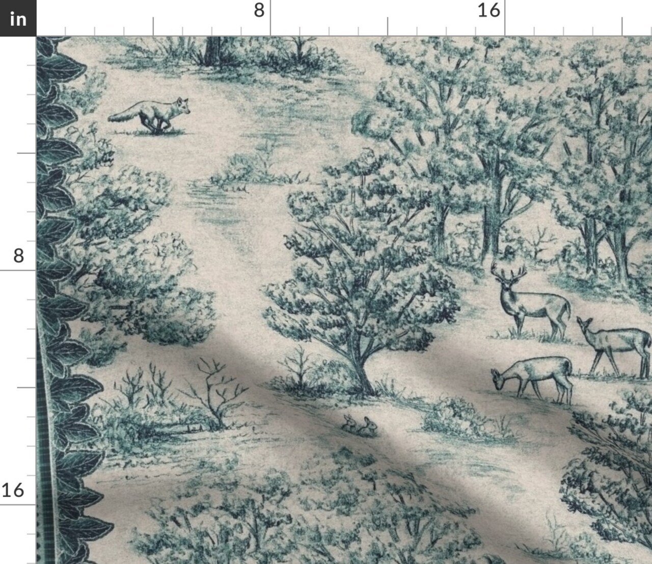 Rustic Cabincore Lodge Deer Fox Forest Stripe Vintage Country Hunting Cabin Cottage Hunting Lodge Teal Toile Farmhouse Trees Woodland Leaves Custom Printed Fabric by Spoonflower Various Fabrics by the Yard or Fat Quarter